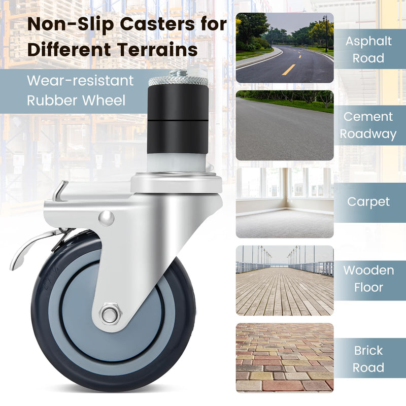 Load image into Gallery viewer, Goplus 4 inch Caster Wheel Set,Expanding Stem Caster Set of 4, 2 Wheels with Brakes