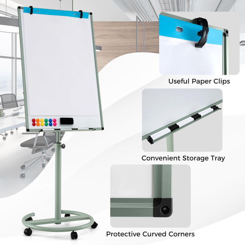 Load image into Gallery viewer, Goplus 40” x 26” Height-Adjustable Dry Erase Board on Wheels with Round Stable Stand