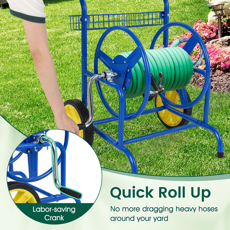 Load image into Gallery viewer, Goplus Heavy-Duty Metal Hose Cart w/2 Wheels & Storage Basket | 230 FT of 5/8" Large Capacity
