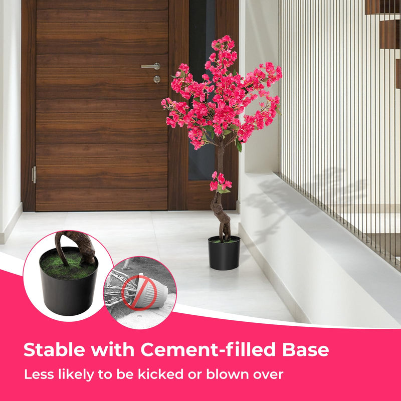 Load image into Gallery viewer, Goplus 41” Artificial Plum Blossom Tree, Fake Floral Plant with 92 Flowers & Realistic Trunk in Plastic Nursery Pot