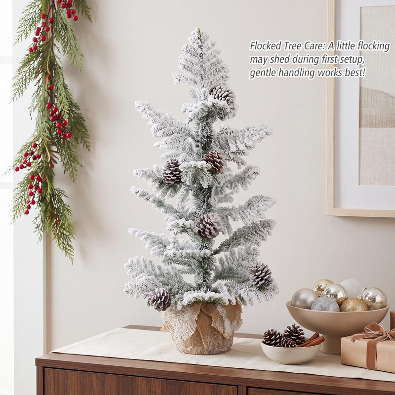 Load image into Gallery viewer, Goplus 3ft Tabletop Snow Flocked Christmas Tree | Mini Xmas Tree with 25 Cypress PE Leaves