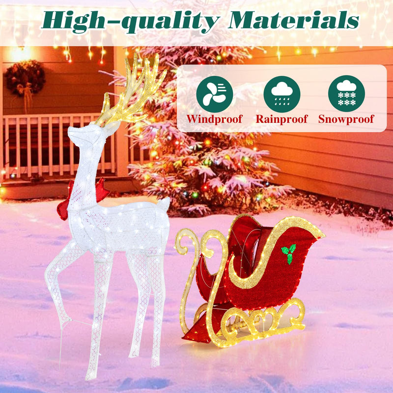 Load image into Gallery viewer, Goplus Lighted Christmas Reindeer & Sleigh Set, Light-up Xmas Decorations with 462 LED Lights