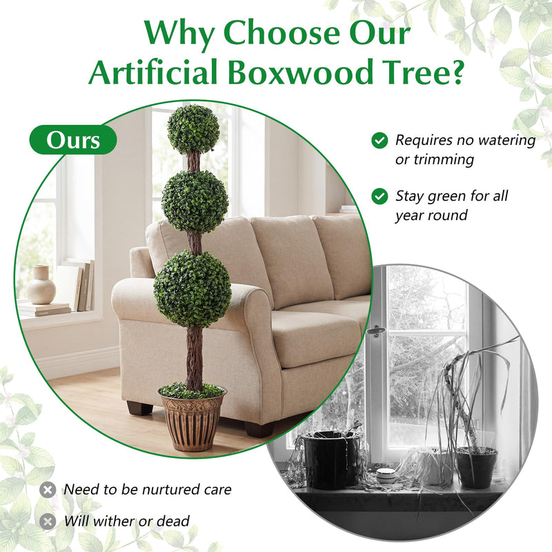 Load image into Gallery viewer, Goplus Artificial Triple Ball Boxwood Tree 4 FT Fake Topiary Tree(1/2)