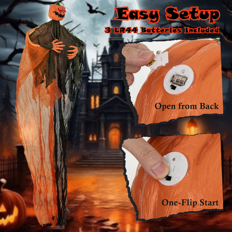 Load image into Gallery viewer, Goplus 6 Ft Hanging Halloween Decoration, Ghost Pumpkin Man with Red LED Eyes & Posable Arms
