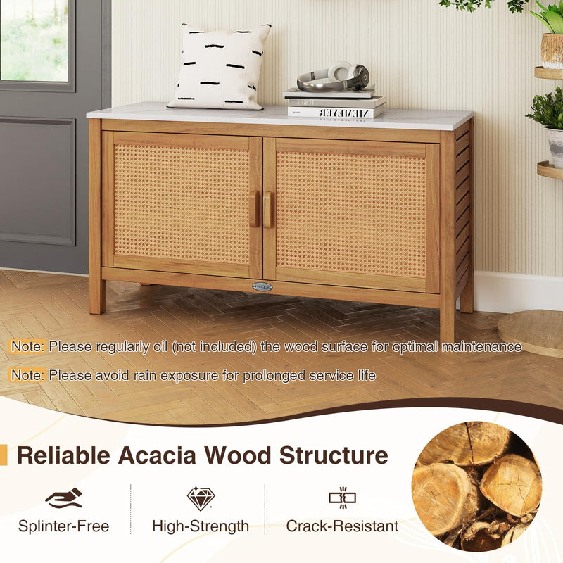 Load image into Gallery viewer, Goplus Outdoor Acacia Wood Storage Cabinet Outside Tool Cabinet with Fax Marble Top