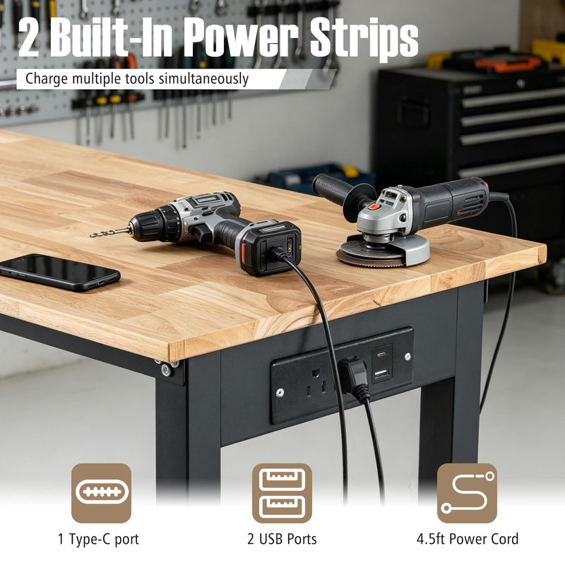 Load image into Gallery viewer, Goplus 46 Inch Adjustable Height Workbench with Power Outlets and Wheels
