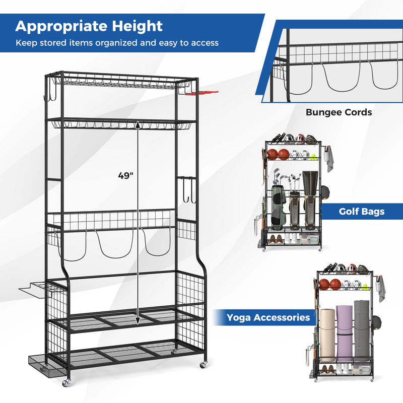Load image into Gallery viewer, Goplus 3 Golf Bags Storage Garage Organizer Mobile Sports Equipment Organizer with Wheels