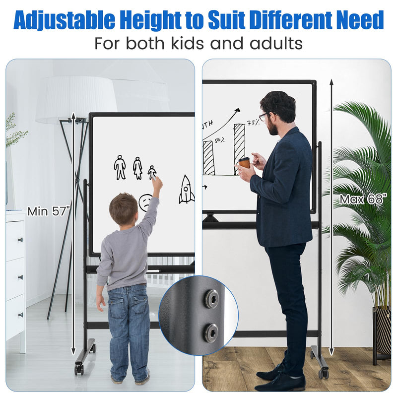 Load image into Gallery viewer, Goplus 48” x 32” Rolling Whiteboard, Height Adjustable Magnetic Dry Erase Board