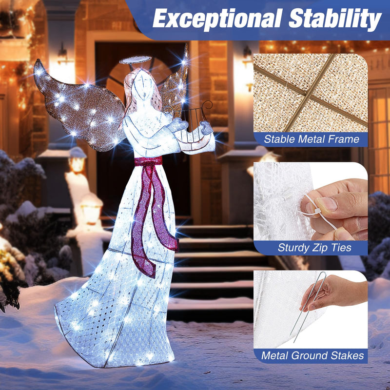 Load image into Gallery viewer, Goplus 5 FT Christmas Lighted Angel, Pre-Lit Winged Holiday Figure Angel with 120 Cold White LED Lights