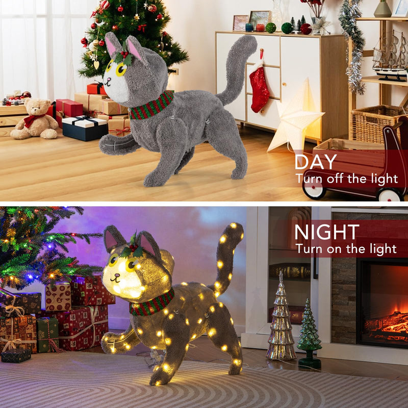 Load image into Gallery viewer, Goplus Lighted Christmas Cat, Indoor Outdoor Kitty Decoration w/ 88 LED Lights
