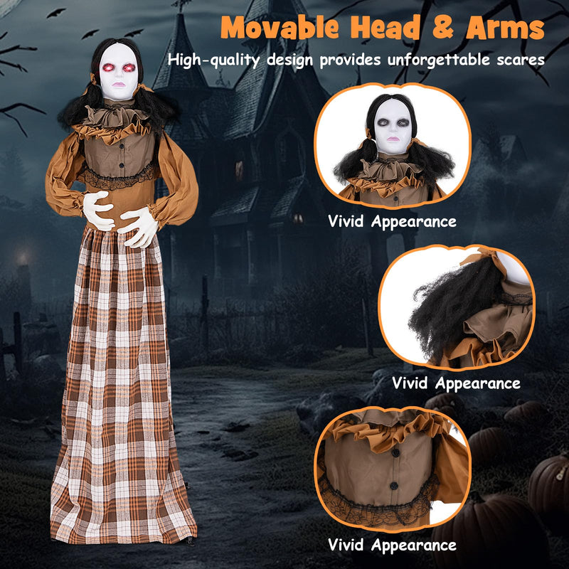 Load image into Gallery viewer, Goplus 5.8 FT Halloween Animatronics, Scary Woman with Pop Up Head, Animated Halloween Decoration
