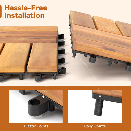 Goplus 27 PCS Interlocking Patio Deck Tile 12” x 12” Acacia Wood Patio Tiles