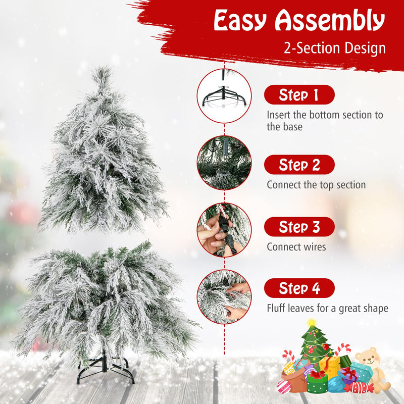 Load image into Gallery viewer, Goplus 4.5ft Pre-Lit Snow Flocked Christmas Tree, Artificial Hinged Full Xmas Tree with 279 PVC & Pine Needles