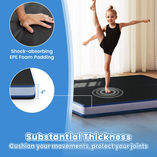 Goplus 4ft x 4ft x 4in Thickened Bi-Fold Fitness Mat with Carrying Handles & PU Leather Cover