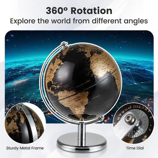 Goplus 8-Inch Metallic Black World Globe Educational Learning Toy