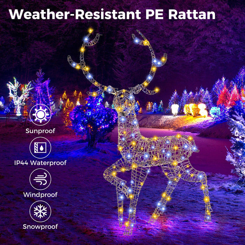 Load image into Gallery viewer, Goplus 4.6 FT Pre-Lit Christmas Reindeer, 3D Buck Decoration with 300 Bright LED Lights