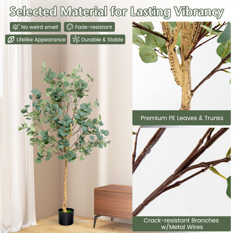 Load image into Gallery viewer, Goplus 5.5ft Artificial Eucalyptus Tree, Tall Faux Eucalyptus Stems Fake Plants in Pot with 517 Silver Dollar Leaves