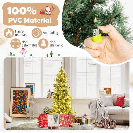 Goplus Cashmere Christmas Tree with Pine Needles LED Lights with Bulb Cover