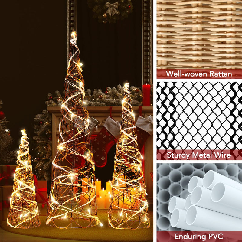 Load image into Gallery viewer, Goplus Set of 3 Large Christmas Cone Trees, 32” 24” 16” Indoor Christmas Trees w/Warm White LED Lights