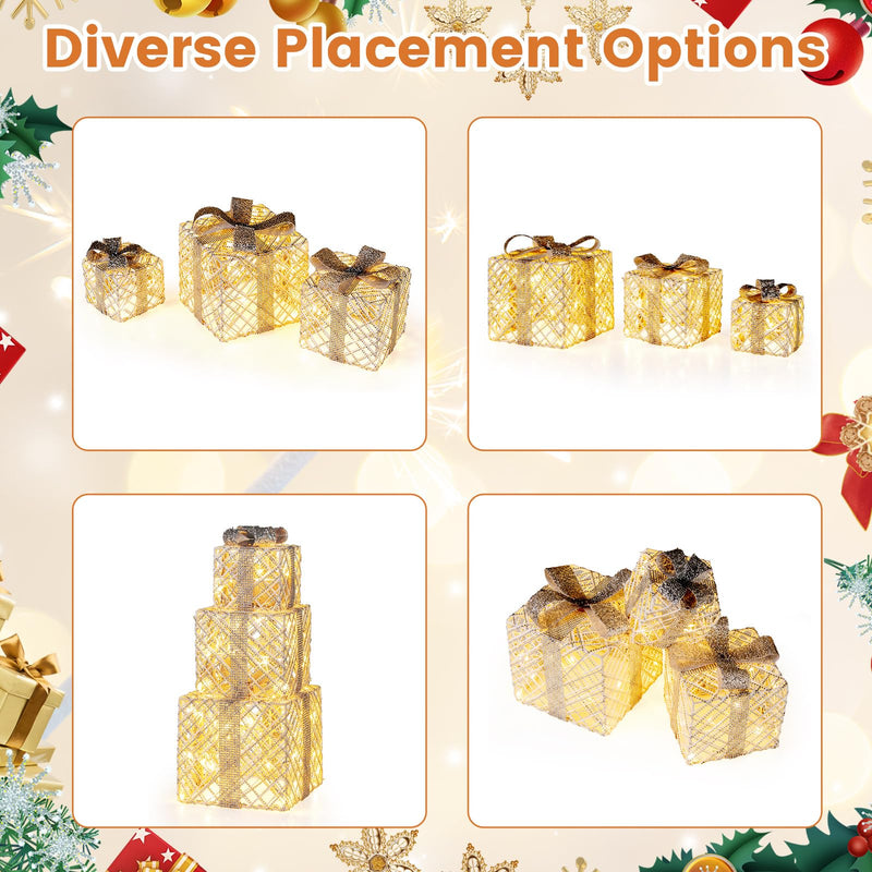 Load image into Gallery viewer, Goplus Set of 3 Christmas Lighted Gift Boxes, 90 LED Light up Present Boxes with Bows