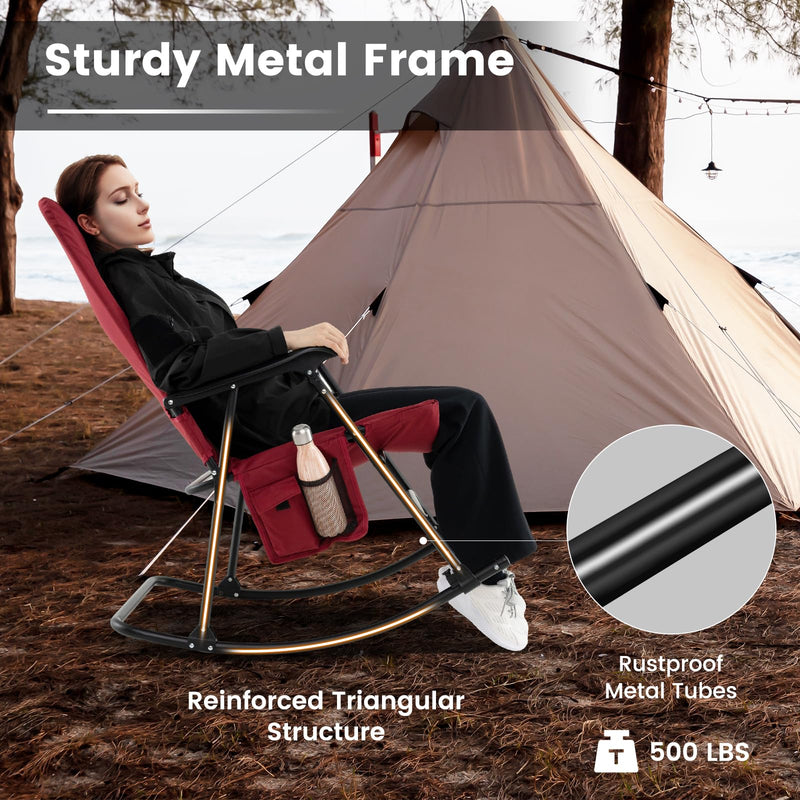 Load image into Gallery viewer, Goplus Oversized Folding Rocking Chair, Padded Patio Lounge Rocker w/Metal Frame, Armrests, Side Pocket