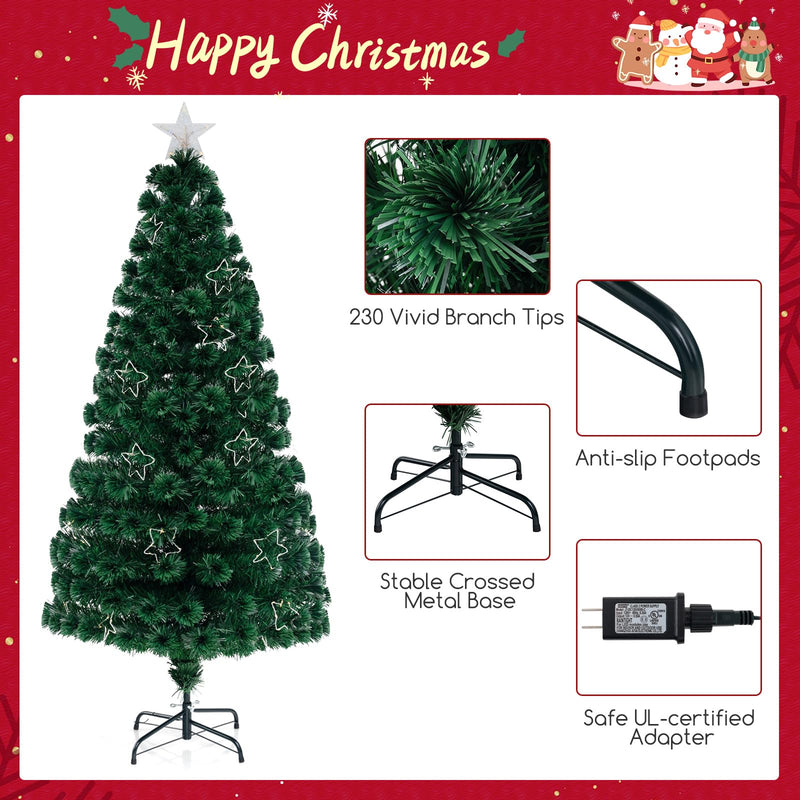 Load image into Gallery viewer, Goplus 6ft Pre-Lit Fiber Optic Christmas Tree, Top Star, 230 Branch Tips, Metal Stand, Office Home Decoration