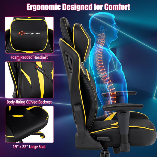 Goplus 360°Swivel Height Adjustable Computer Gamer Chair with Wide Seat Rocking Function