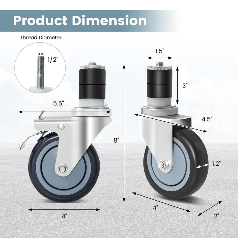 Load image into Gallery viewer, Goplus 4 inch Caster Wheel Set,Expanding Stem Caster Set of 4, 2 Wheels with Brakes
