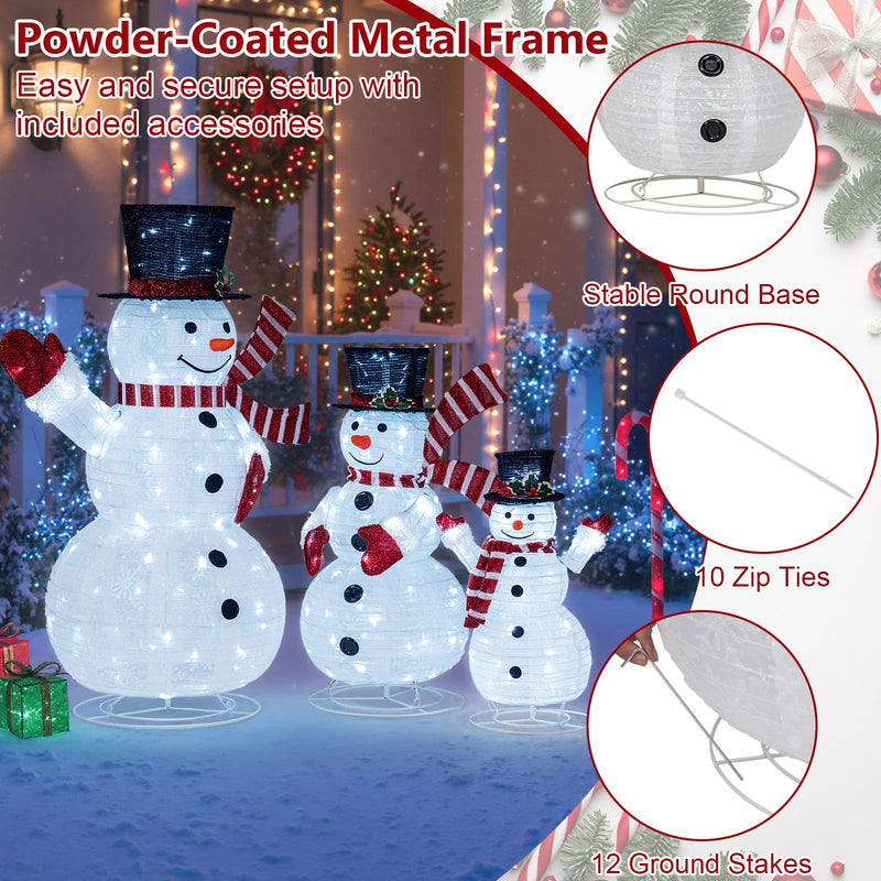 Load image into Gallery viewer, 3-Piece Pre-Lit 3D Snowman Set with 270 LED Lights