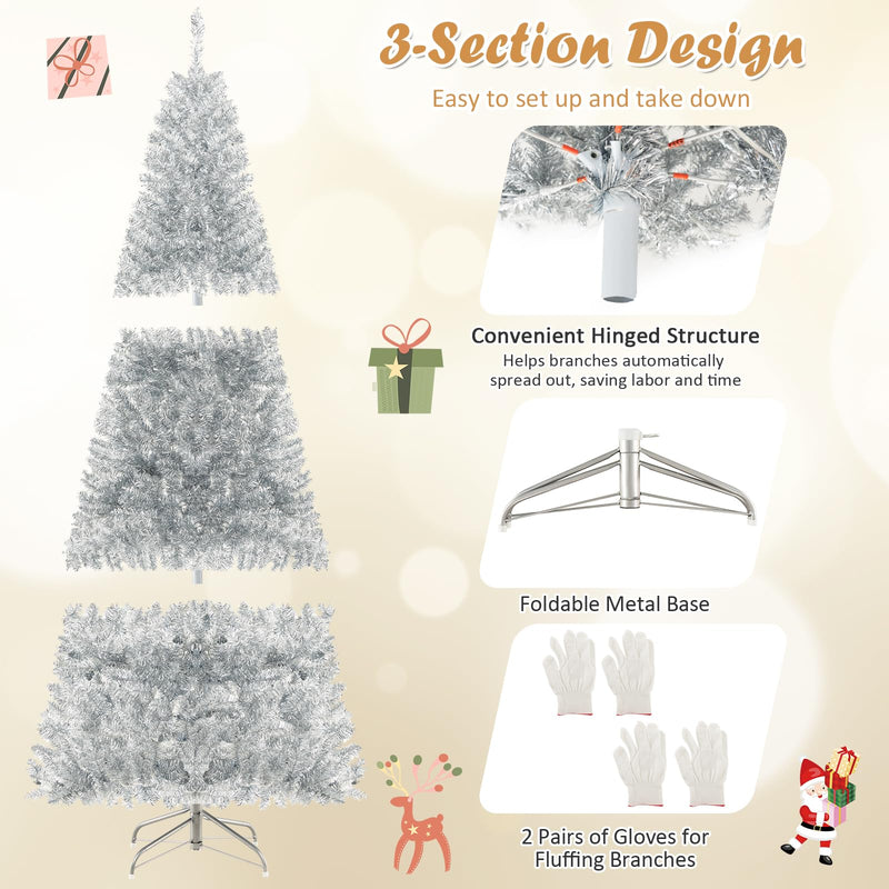 Load image into Gallery viewer, Goplus 6ft Pre-lit Silver Pencil Christmas Tree, Artificial Tinsel Electroplated Tree, Decor for Home