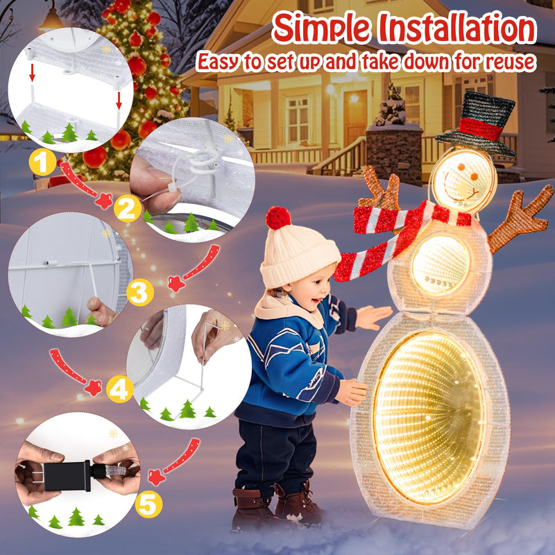 Load image into Gallery viewer, Goplus 2.6 FT Lighted Christmas Decoration, Pre-Lit 2D Snowman with 3 Infinity Mirror Lights