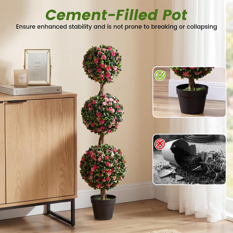 Load image into Gallery viewer, Goplus 43.5" Faux Potted Floral Plant Artificial Triple Ball Rose Topiary Tree ( 1/2 pack )
