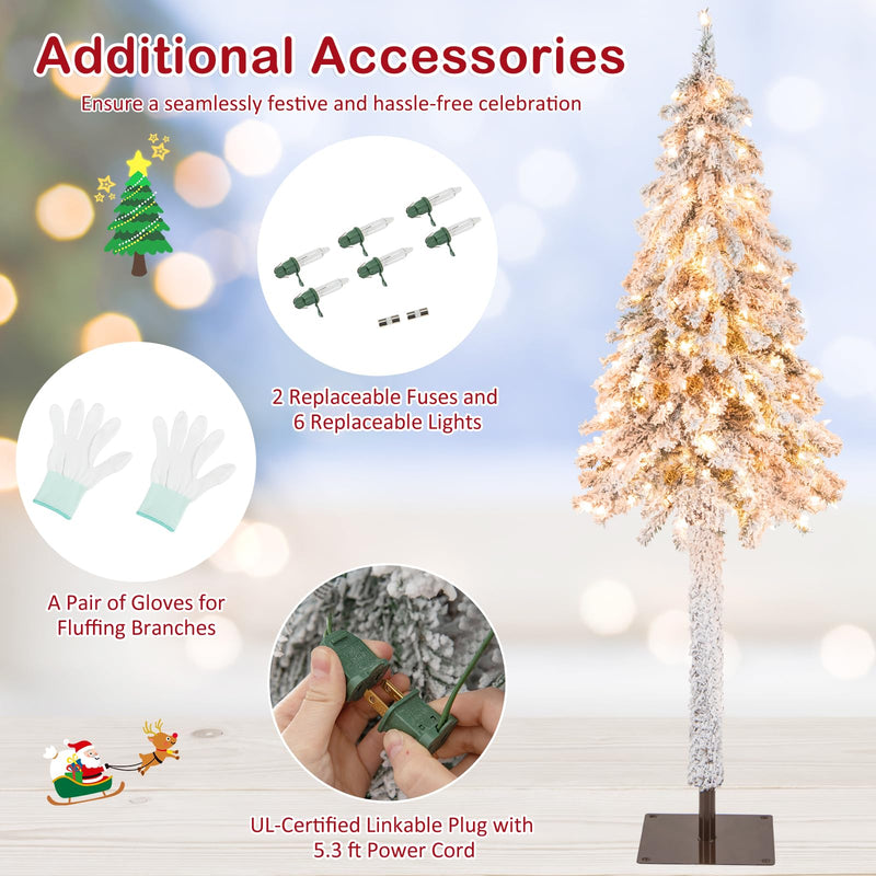 Load image into Gallery viewer, Goplus 6ft Pre-Lit Slim Pencil Christmas Tree Artificial Snow Flocked Xmas Tree