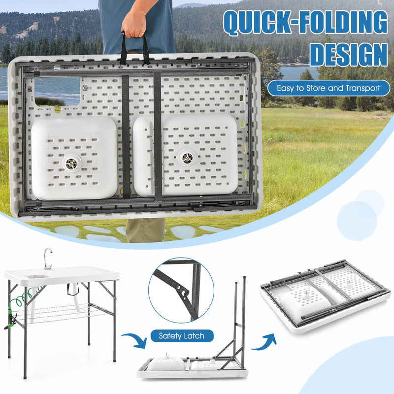Load image into Gallery viewer, Goplus 40" Folding Fish Cleaning Table with Dual Water Basins