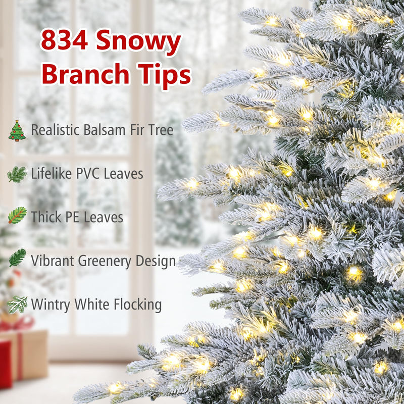 Load image into Gallery viewer, Goplus 6ft/7ft Pre-Lit Snow Flocked Christmas Tree with Warm White LED Lights & Folding Metal Stand
