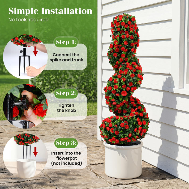Load image into Gallery viewer, Goplus 3FT Realistic Fake Rose Bushes Outdoor Faux Plants with Sun Protection & Ground Spikes Set of 2