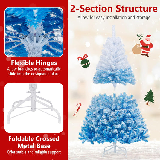 Goplus Pre-Lit Snow Flocked Christmas Tree | Artificial Hinged Xmas Full Tree