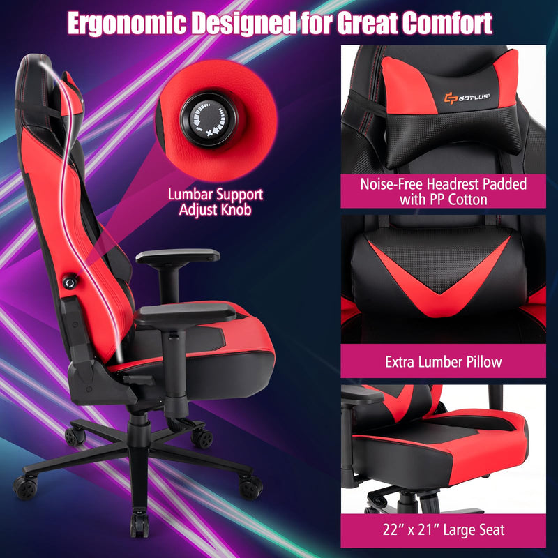 Load image into Gallery viewer, Goplus Gaming Chair, 360¡ã Swivel Computer Chair with Casters, Multi-Angle Reclining, Tension Control, 4D Armrest