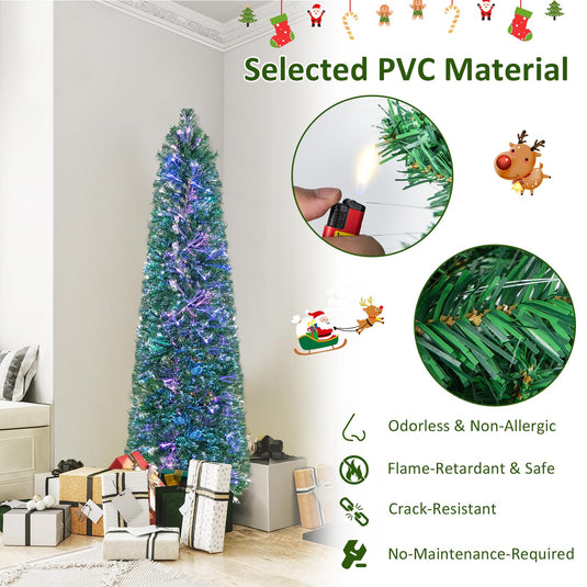 Goplus 6ft / 7ft / 8ft Fiber Optic Pencil Christmas Tree Xmas Full Tree for Home Office Holiday Decor
