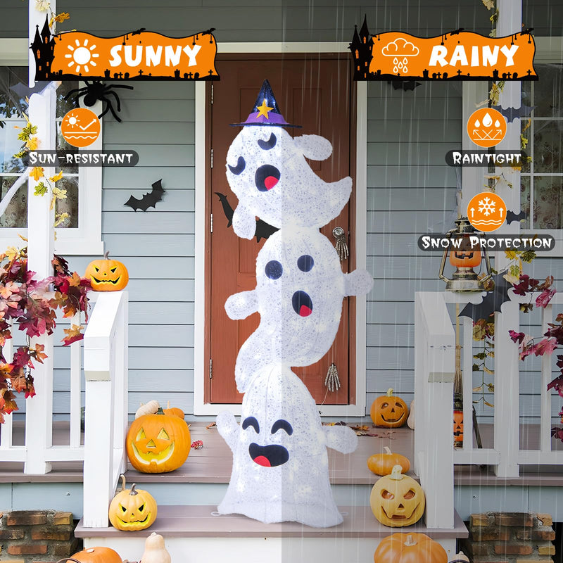 Load image into Gallery viewer, Goplus 4 Ft Halloween Decorations Outdoor Stacked Ghosts, Free-Standing Cute Yard Decorations