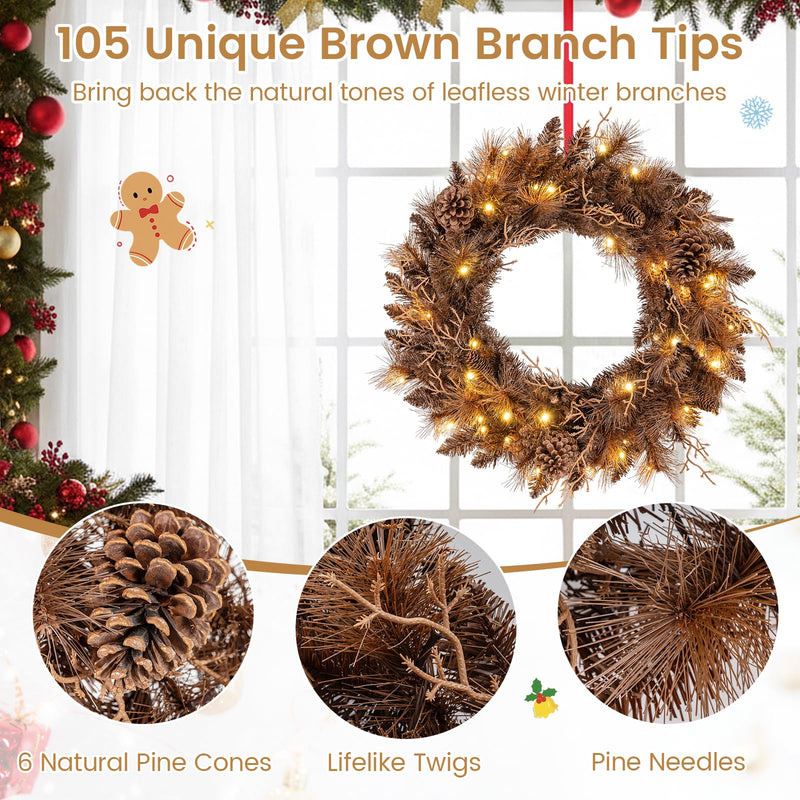 Load image into Gallery viewer, 24 Inch Pre-lit Christmas Wreath with 105 Branch Tips and 35 Warm White LED Lights-1 piece