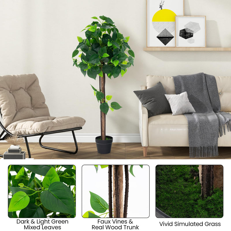 Load image into Gallery viewer, Goplus 45" Artificial Hydrangea Tree, Tall Fake Potted Silk Tree with Real Wood Trunk