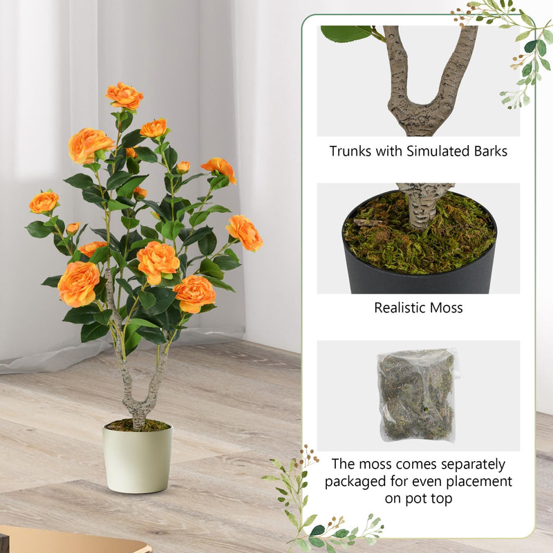 Load image into Gallery viewer, Goplus 36’’ Artificial Camellia Tree Faux Floral Plant Blooming Tree in Nursery Pot