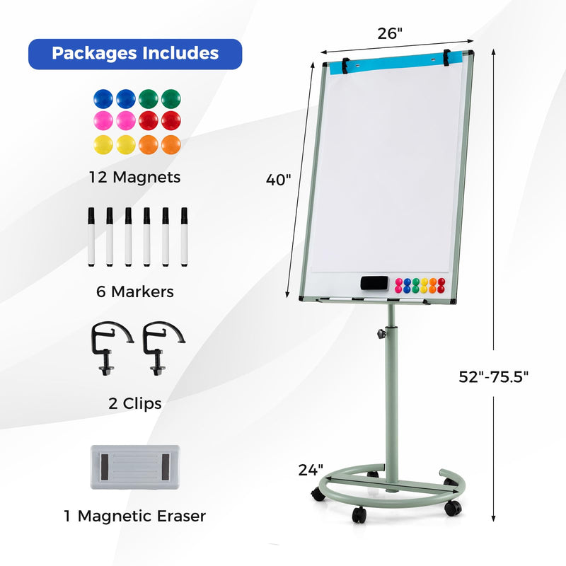 Load image into Gallery viewer, Goplus 40” x 26” Height-Adjustable Dry Erase Board on Wheels with Round Stable Stand