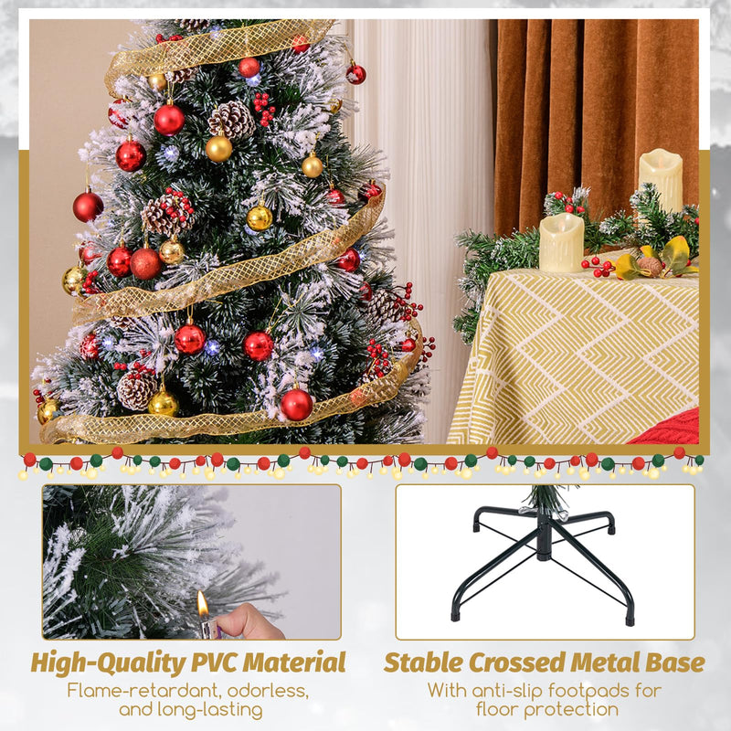 Load image into Gallery viewer, Goplus Pre-lit Fiber Optic Christmas Tree, Artificial Snowy Xmas Tree with 49 Cool White LED Lights