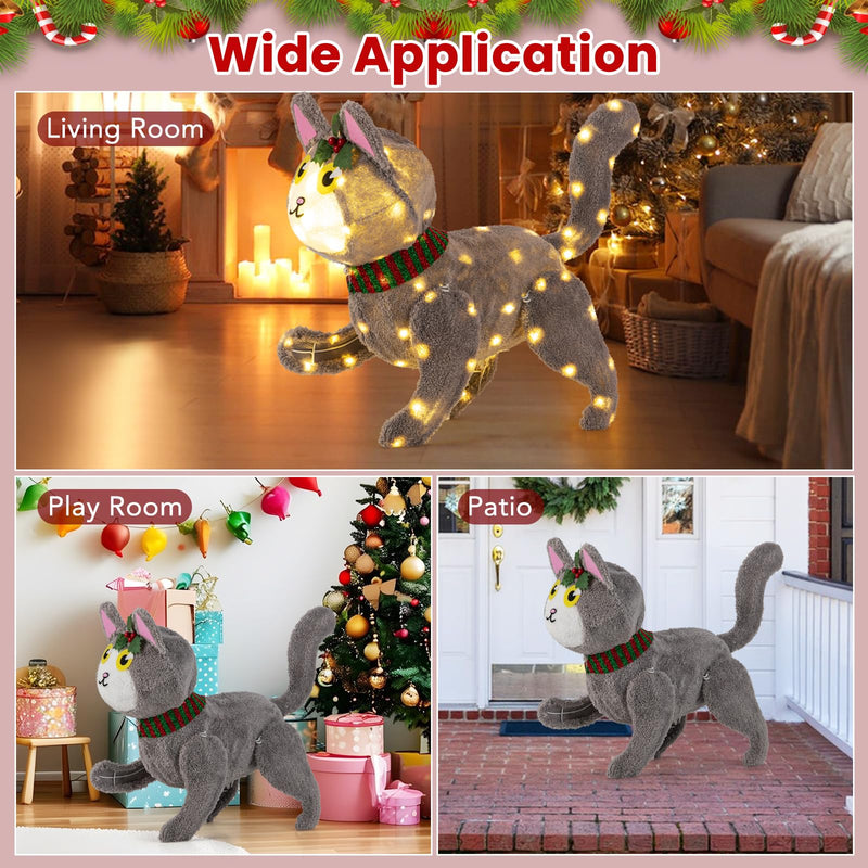 Load image into Gallery viewer, Goplus Lighted Christmas Cat, Indoor Outdoor Kitty Decoration w/ 88 LED Lights