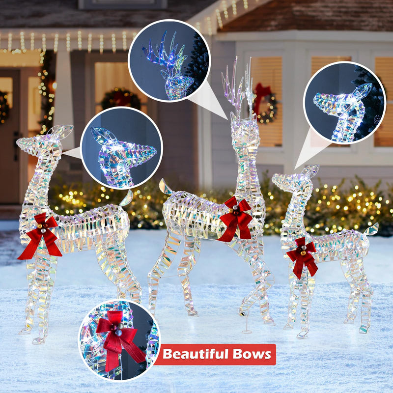 Load image into Gallery viewer, Goplus 3-Piece Large Lighted Christmas Reindeer Family, Light up Xmas Decorations w/LED Lights & Bows