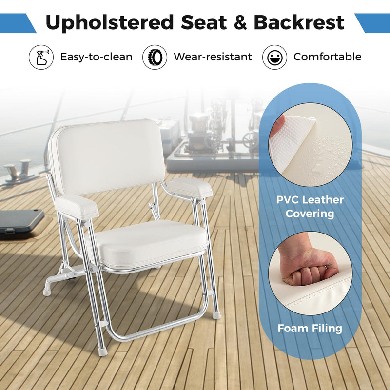 Load image into Gallery viewer, Goplus Folding Deck Chair, Aluminum Boat Seat w/Upholstered Seat, Soft Padded Backrest & Armrests