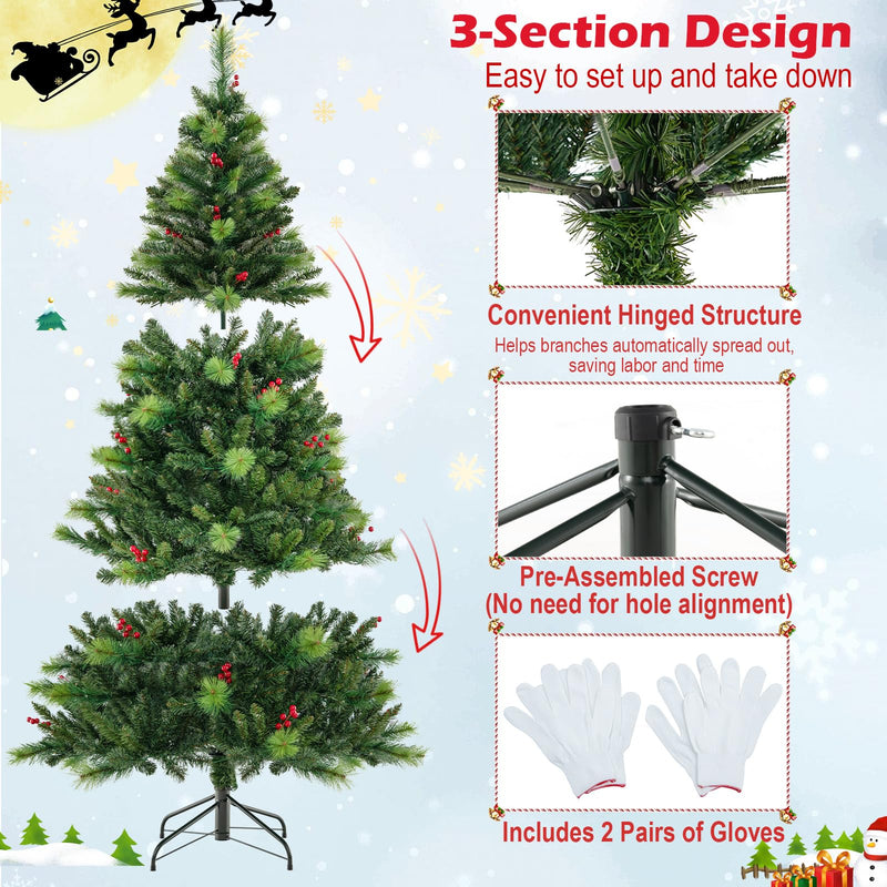 Load image into Gallery viewer, Goplus Pre-Lit Artificial Christmas Tree, Hinged Xmas Tree with 670 PVC & Pine Needles Branch Tips