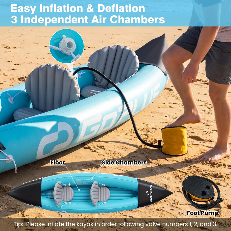 Load image into Gallery viewer, Goplus 10.5 FT Inflatable Kayak 2 Person with Aluminum Paddles Fin Seats and Foot Pump